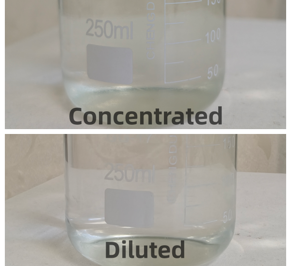 Comparison of WG200-H1 concentrated stock solution and transparent diluted solution