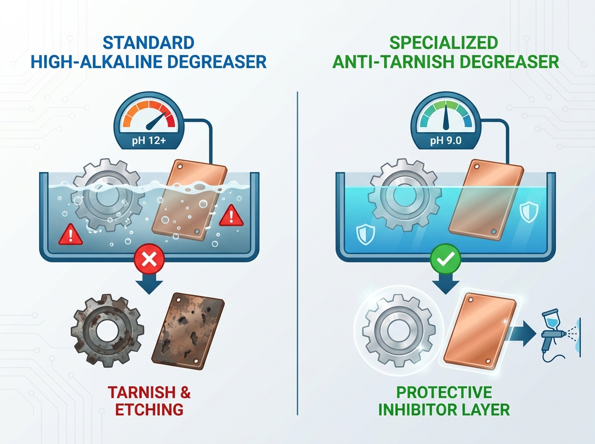Anti-tarnish degreasing process for non-ferrous metals