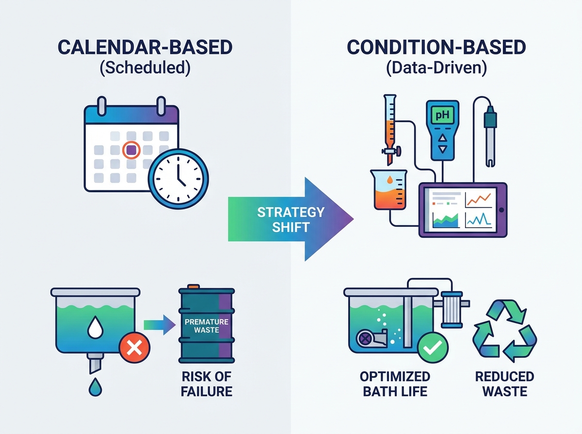 Industrial cleaning bath maintenance and objective testing procedures